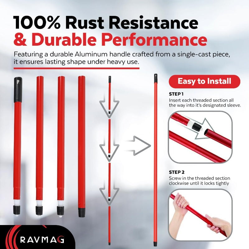 2-in-1 Heavy-Duty Rubber Broom with Long Handle & Swivel Head - Heavy-Duty Carpet Rake