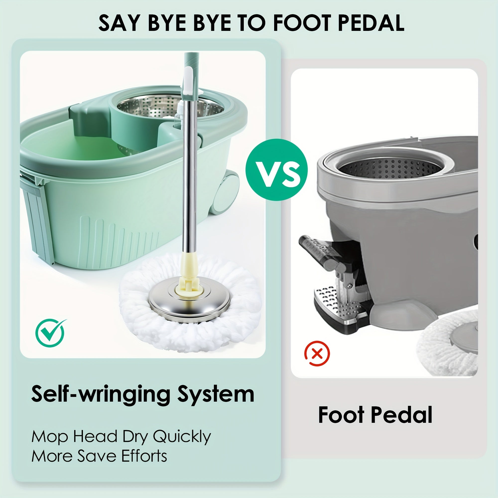 Durable Spin Mop Bucket with Wringer Set - 360° Rotating, 3 Microfiber Replacement Heads