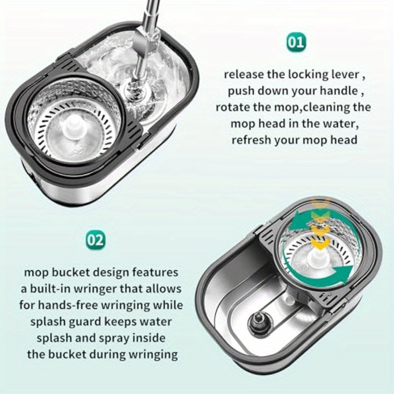 Stainless Steel Spin Mop and Bucket System with Wringer - 360° Spinning Mop