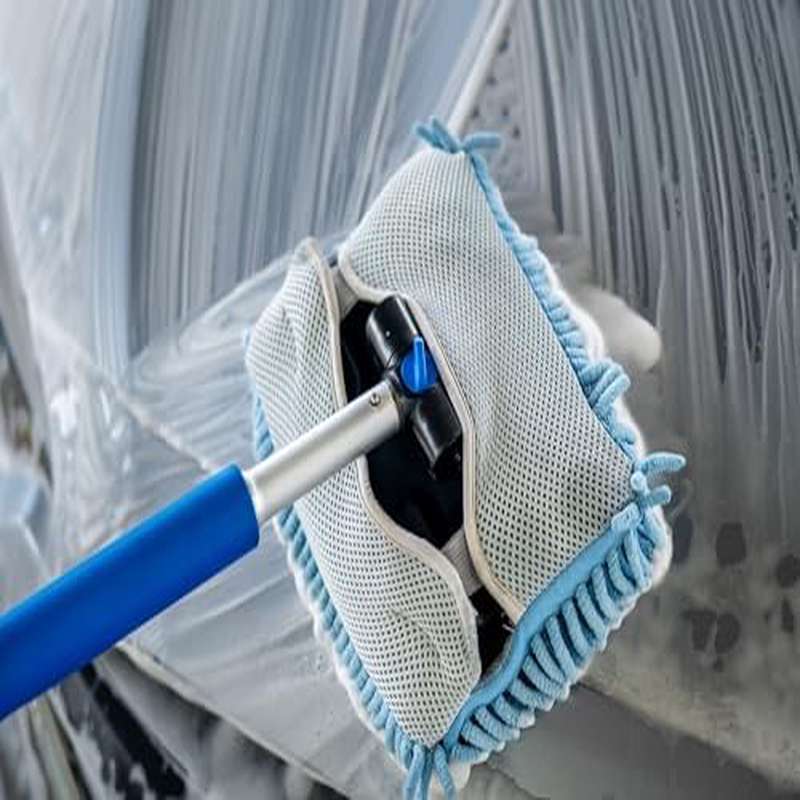 Mitt on a Stick PRO for Car Wash - Extendable Brush, Mop Mitt with Blue Noodle Mesh Cover