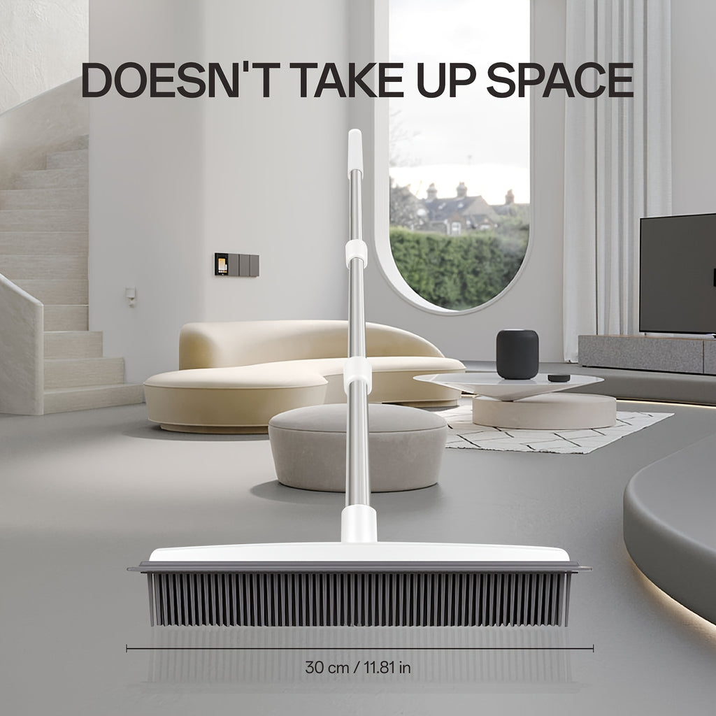 1-in-1 Pet Hair Remover Broom with Squeegee & Brush - Heavy-Duty Rubber Floor Sweeper for