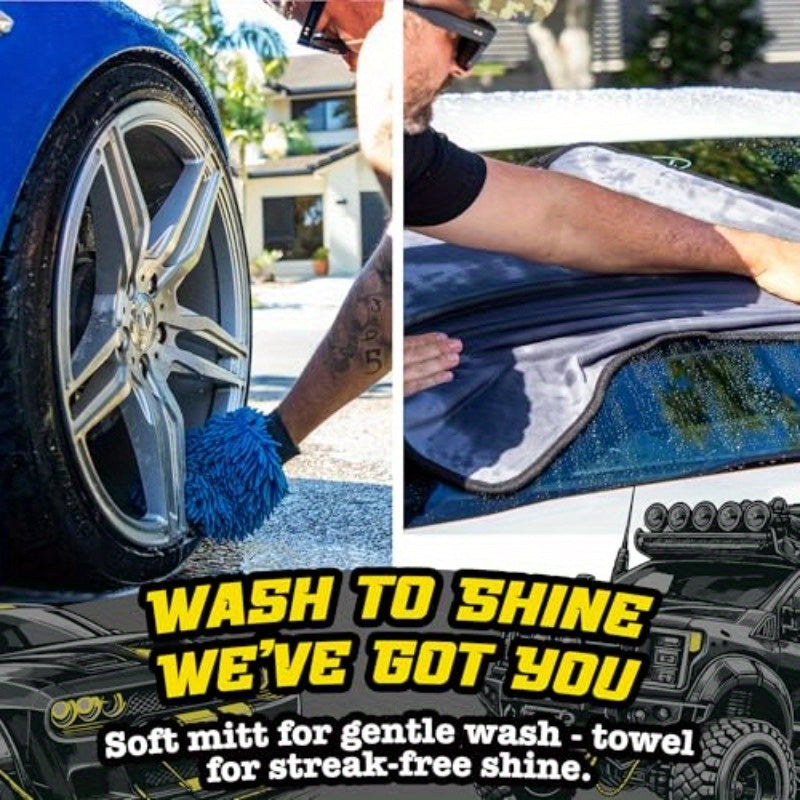 Ultrasoft Wash Mitt And Towel Set by Salty Captain, Designed for Scratch-Free Cleaning