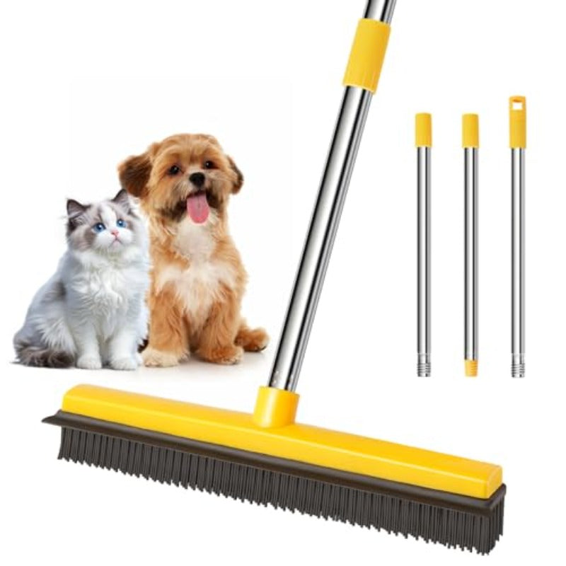 Adjustable & Extended- 52”\u002F37” Pet Hair Removal Broom with Squeegee - Dual-Sided Rubber Carpet Rake
