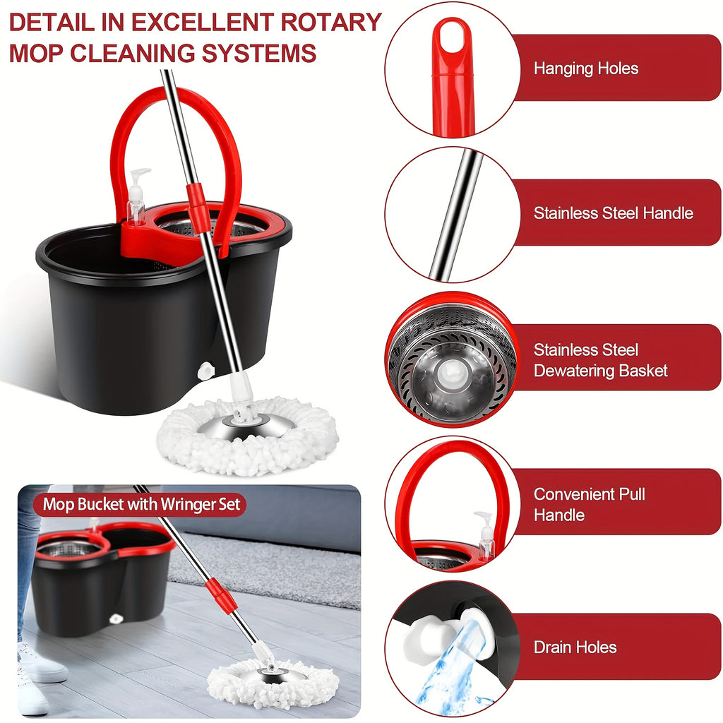 Mop And Bucket Set, 360° Spin Mop And Bucket with Wringer Set And 6 Microfiber Mop Refills