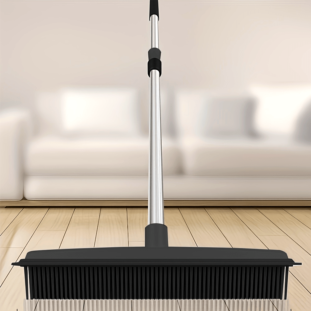 2-in-1 Heavy Duty Rubber Broom with Anti-Slip Handle - Multi-Surface Floor Cleaner for Carpets