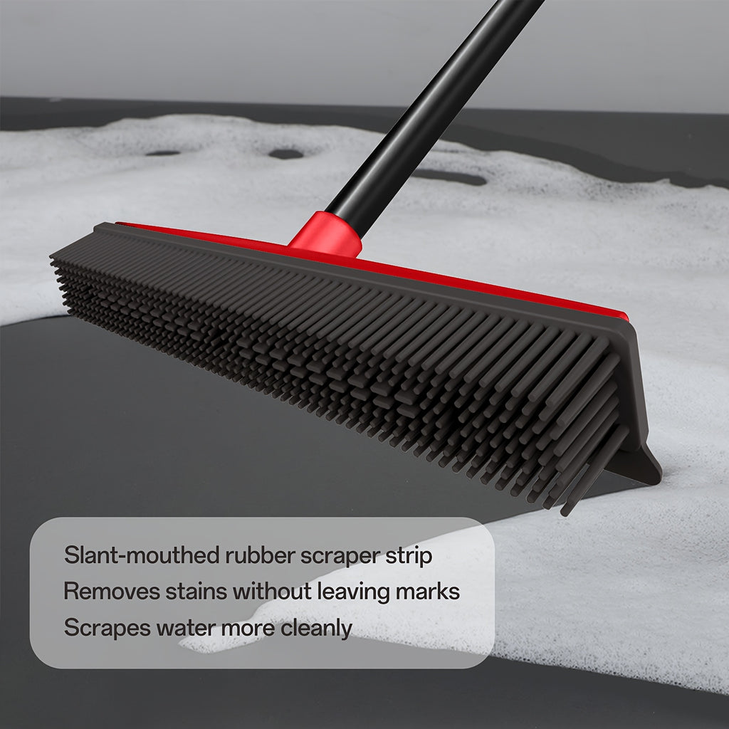 1-in-1 Pet Hair Remover Broom with Squeegee & Brush - Heavy-Duty Rubber Floor Sweeper for