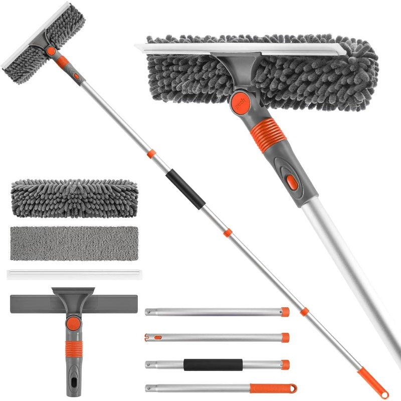 62 inch Car Wash Brush Kit Mitt Mop Sponge with Long Handle, 2in 1 Window Cleaner with Extension Pole