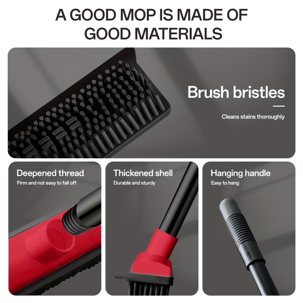 1-in-1 Pet Hair Remover Broom with Squeegee & Brush - Heavy-Duty Rubber Floor Sweeper for