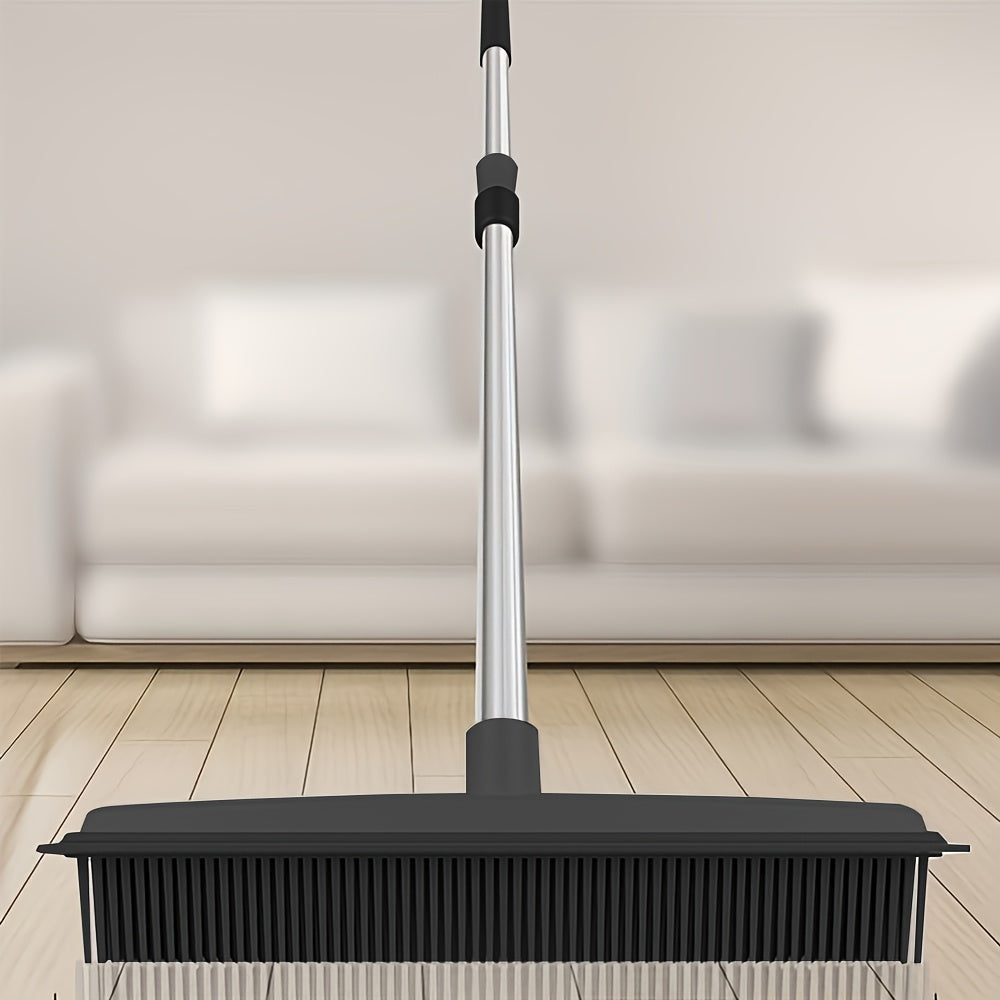 2-in-1 Heavy Duty Rubber Broom with Anti-Slip Handle - Multi-Surface Floor Cleaner for Carpets
