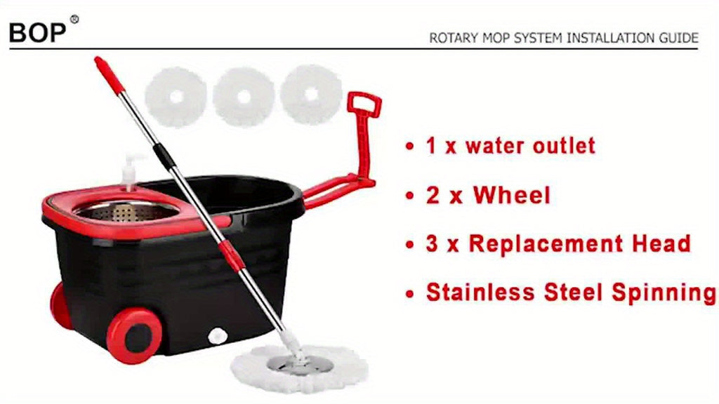 Spin Mop And Bucket with Wringer Set On Wheels, 360° Spinning Mop Bucket System with 3 Microfiber Replacement Heads