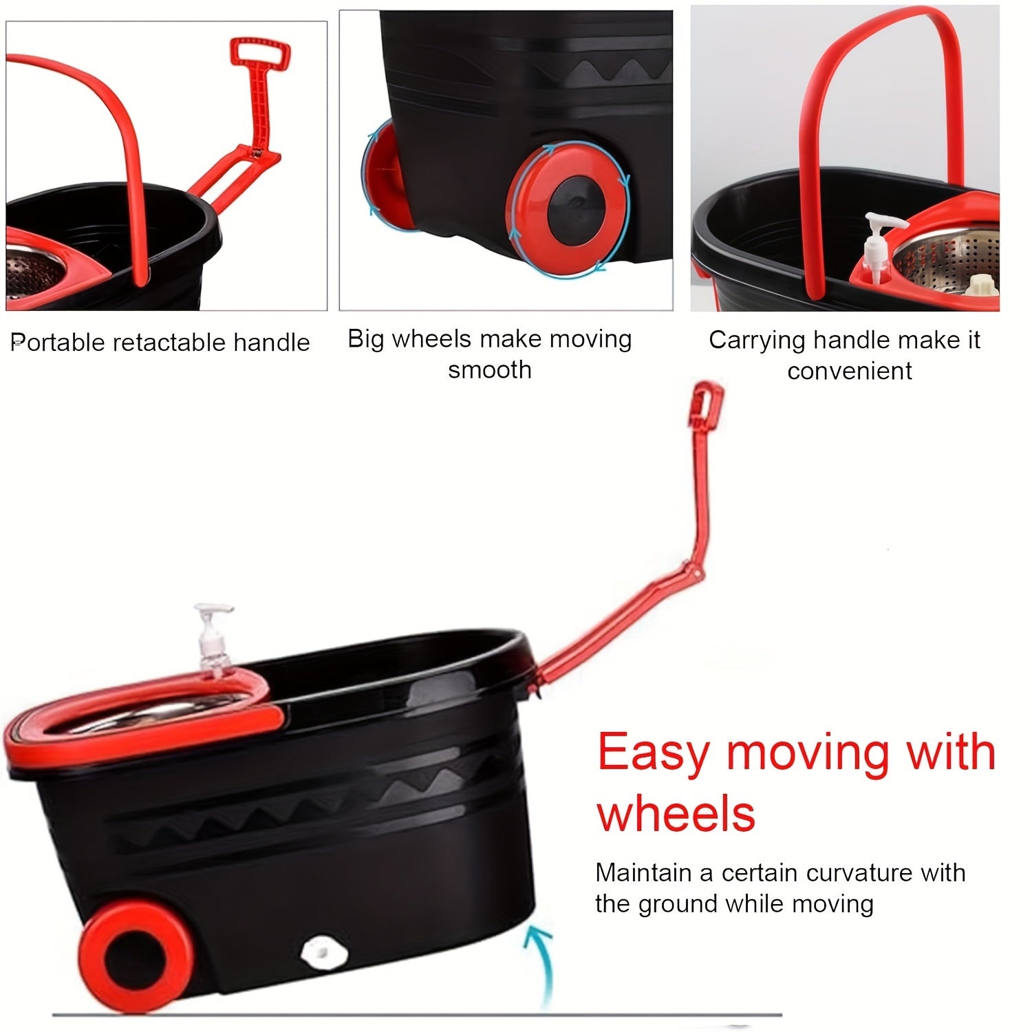 Spin Mop And Bucket with Wringer Set On Wheels, 360° Spinning Mop Bucket System with 3 Microfiber Replacement Heads
