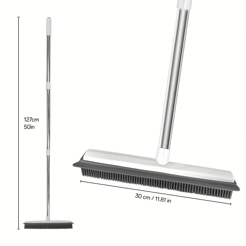 1-in-1 Pet Hair Remover Broom with Squeegee & Brush - Heavy-Duty Rubber Floor Sweeper for