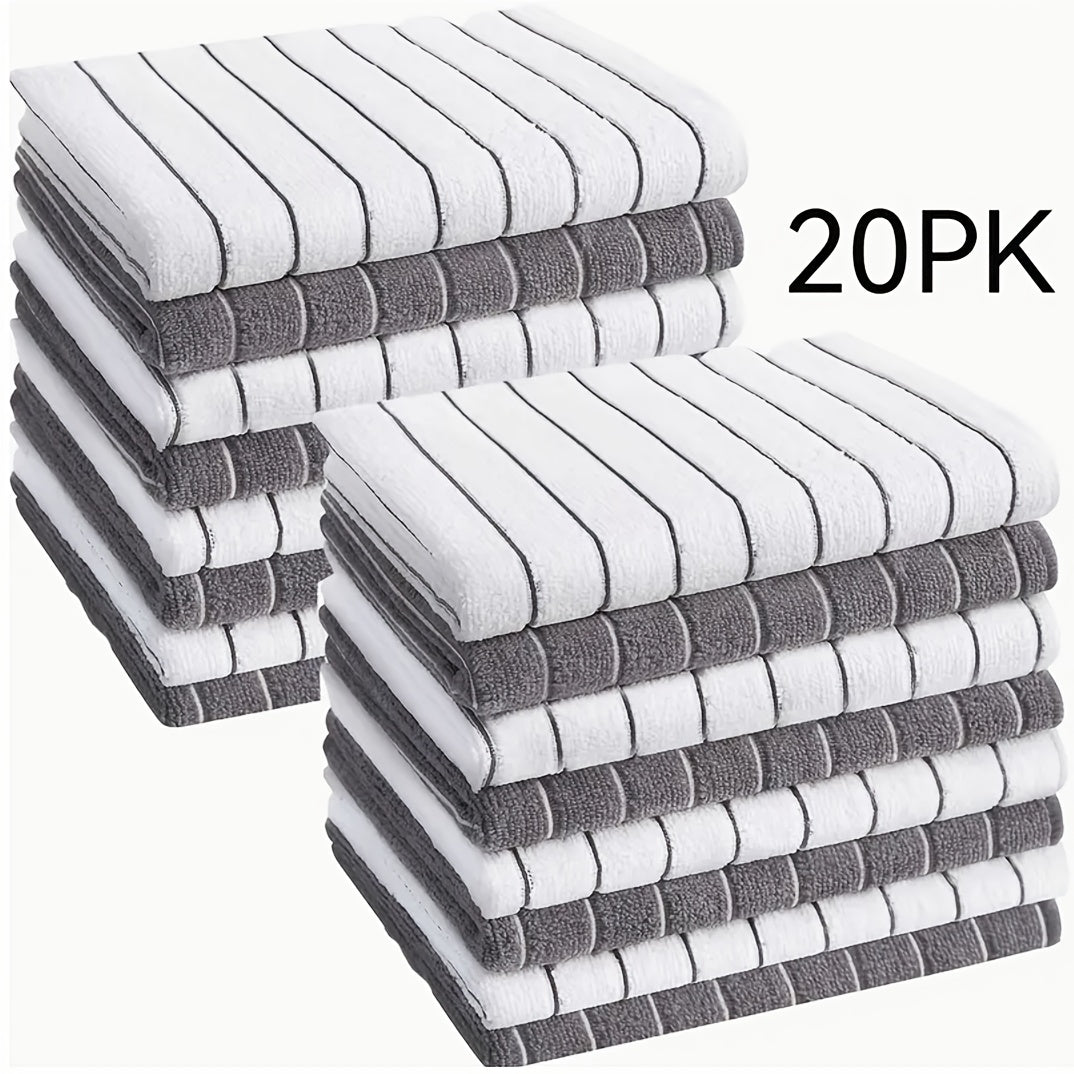 Super Absorbent Microfiber Kitchen Towels - Rapidly Suck Up Liquids with Stylish Extra-Wide Gray & White Stripes