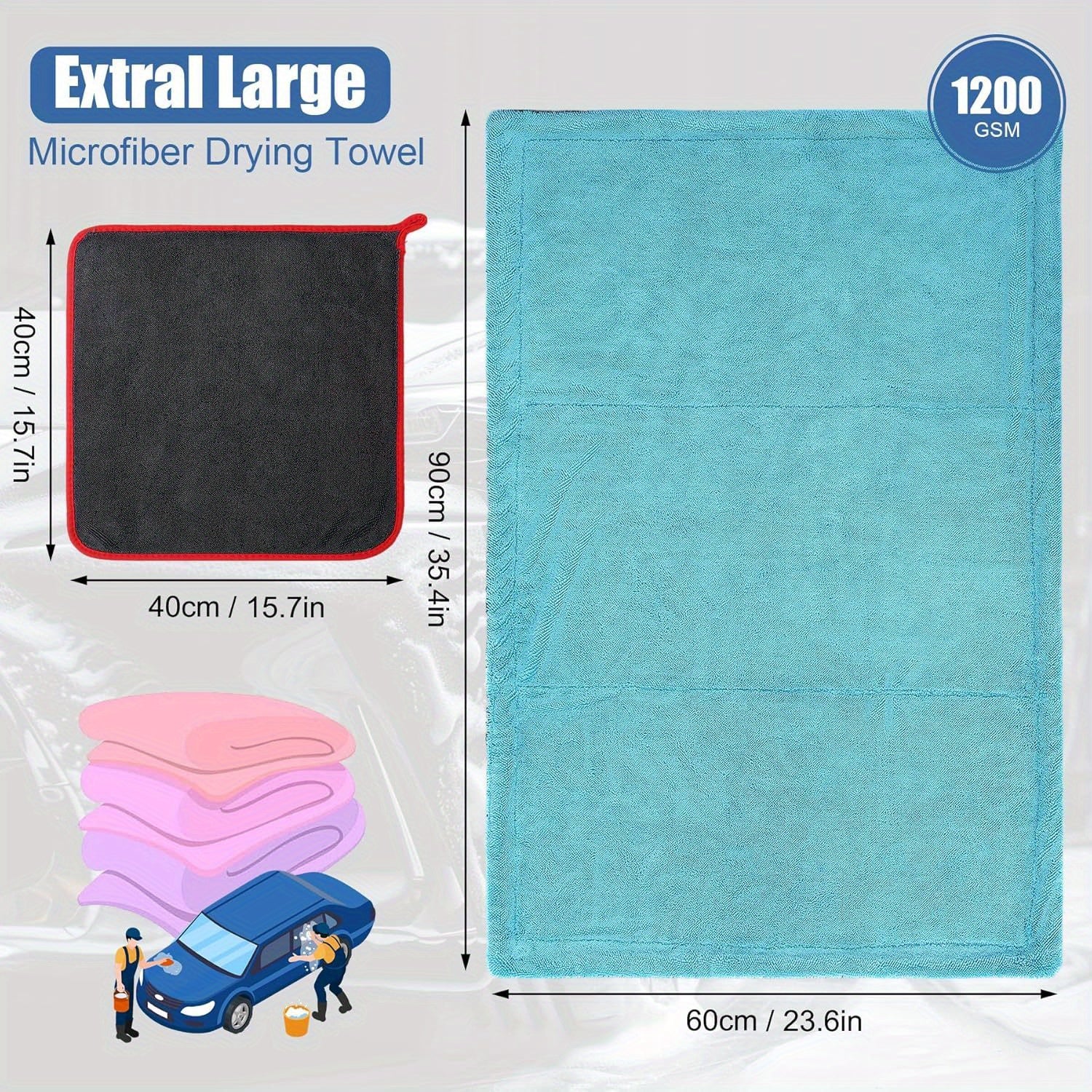 2-Pack Microfiber Car Drying Towels, 1300 GSM Double Twisted Loop, Extra Large 24\