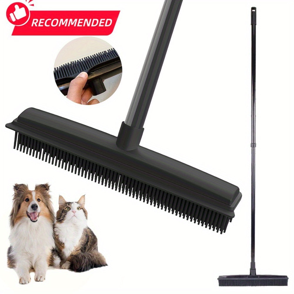 2-in-1 Rubber Broom with Squeegee Edge, Adjustable Long Handle