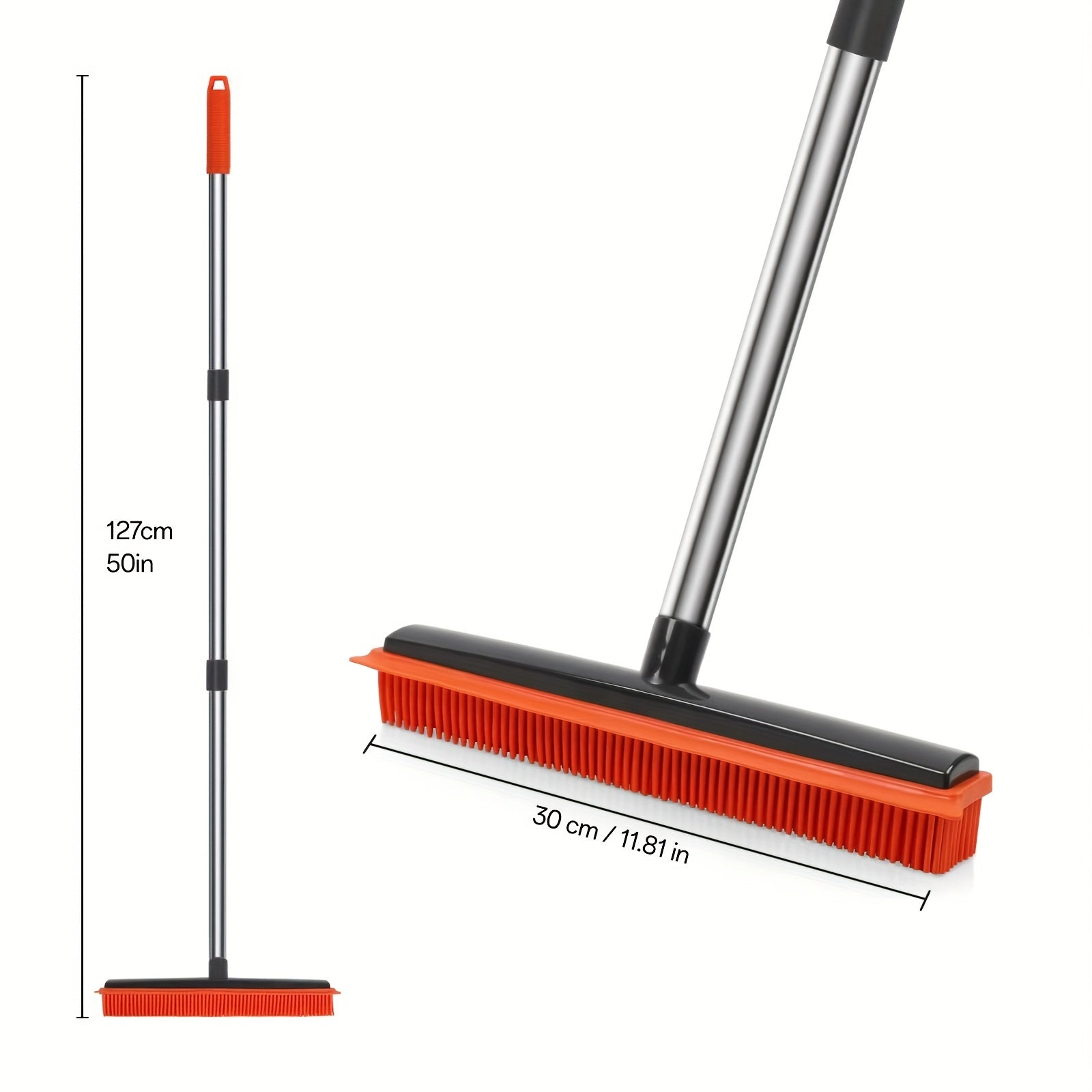 1-in-1 Pet Hair Remover Broom with Squeegee & Brush - Heavy-Duty Rubber Floor Sweeper for