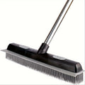 Pet Hair Rubber Broom With Carpet Rake And Squeegee, 2 In 1 Floor Brush For Carpet