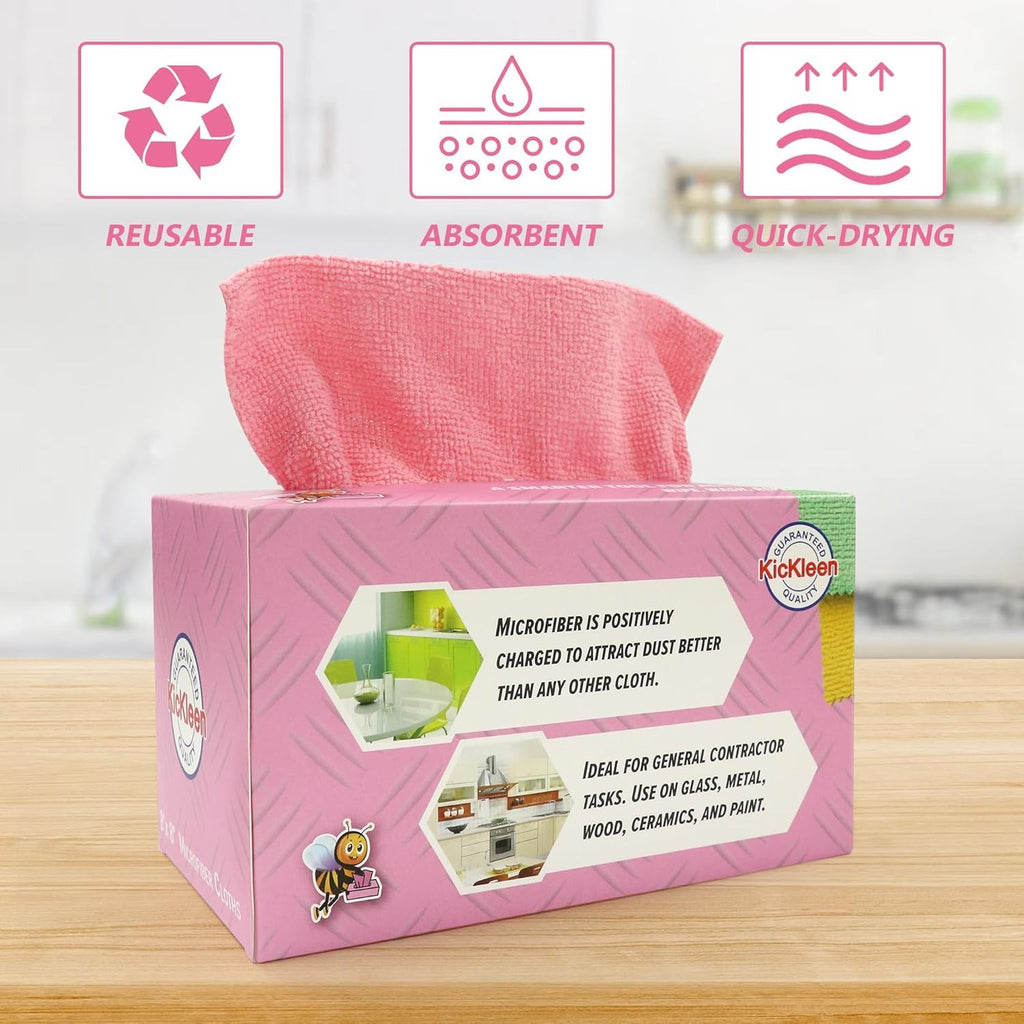KICKLEEN 40-Pack Cleaning Cloths - Ultra, Heavy-Duty Lint-Free, Quick-Dry, Non-Abrasive, for Home