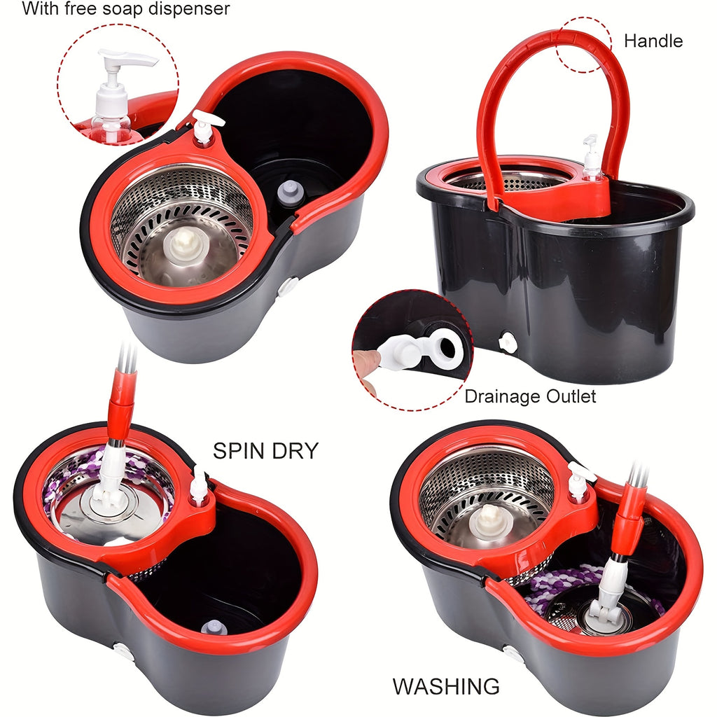 Mop And Bucket Set, 360° Spin Mop And Bucket with Wringer Set And 6 Microfiber Mop Refills