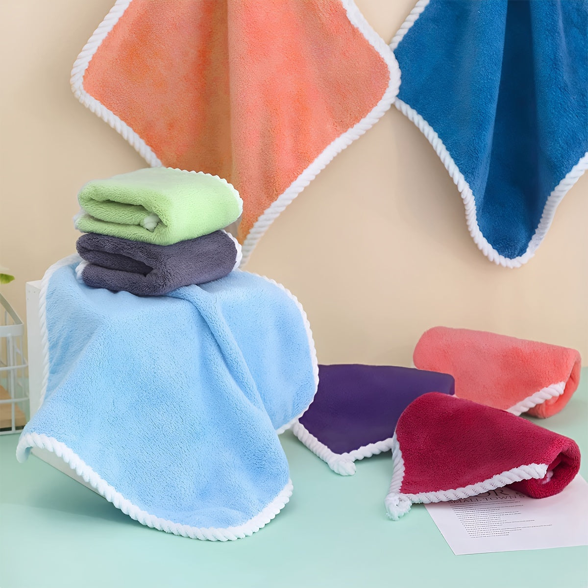 12pcs Ultra Absorbent Microfiber Cleaning Cloths with Hanging Loop - Versatile for Kitchen
