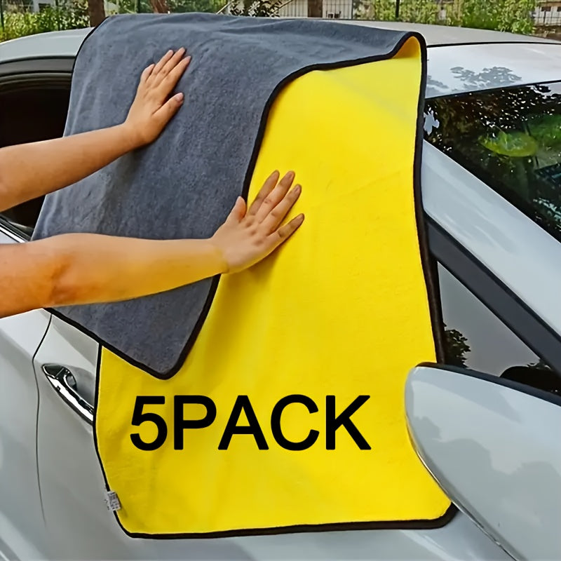 5pcs Thickened Microfiber Car Wash Cloths • Super Absorbent Towels for Car Glass