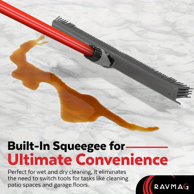 2-in-1 Heavy-Duty Rubber Broom & Carpet Rake\u002FSqueegee with Swivel Head