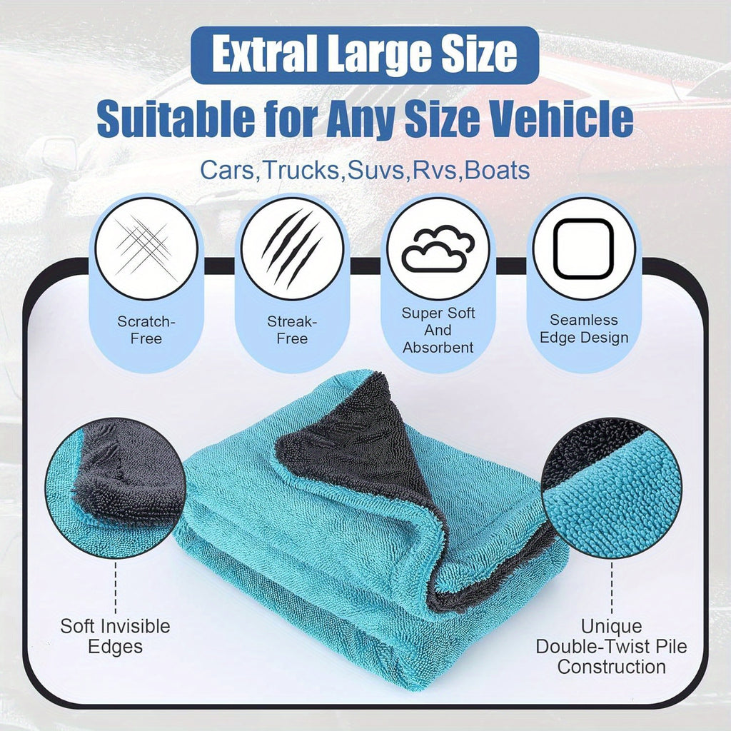 2-Pack Microfiber Car Drying Towels, 1300 GSM Double Twisted Loop, Extra Large 24\
