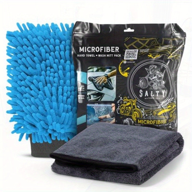 Ultrasoft Wash Mitt And Towel Set by Salty Captain, Designed for Scratch-Free Cleaning