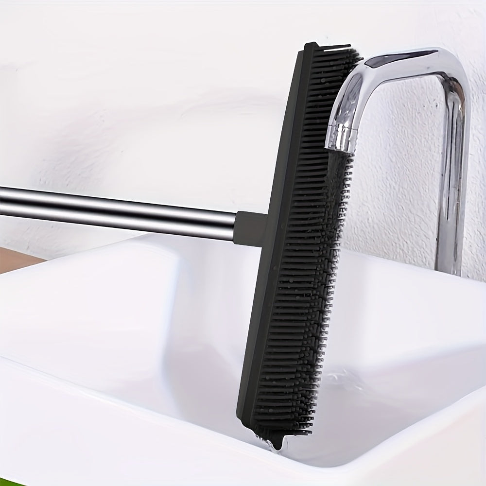 2-in-1 Heavy Duty Rubber Broom with Anti-Slip Handle - Multi-Surface Floor Cleaner for Carpets