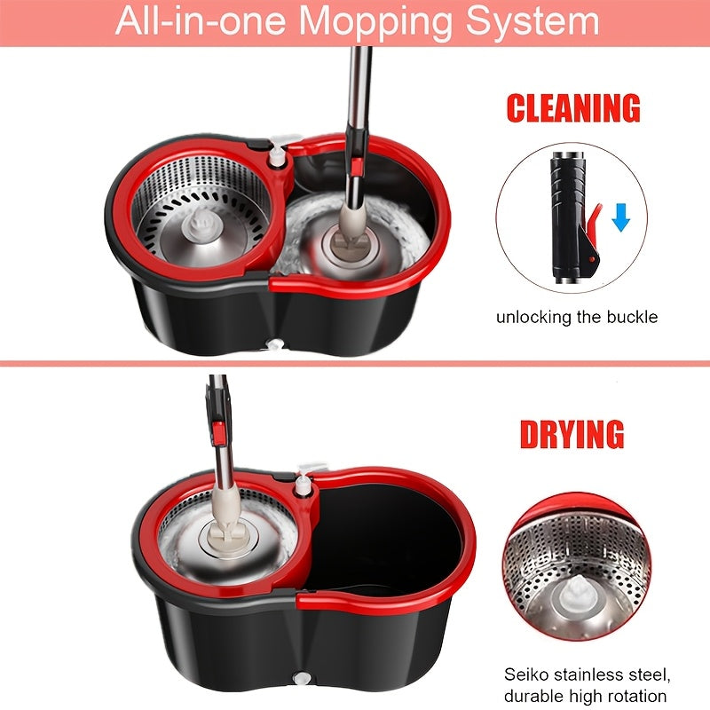 Spin Mop And Bucket With Wringer Set, 360° Spinning Mop Bucket System With 4 Microfiber Mop Replacement Heads