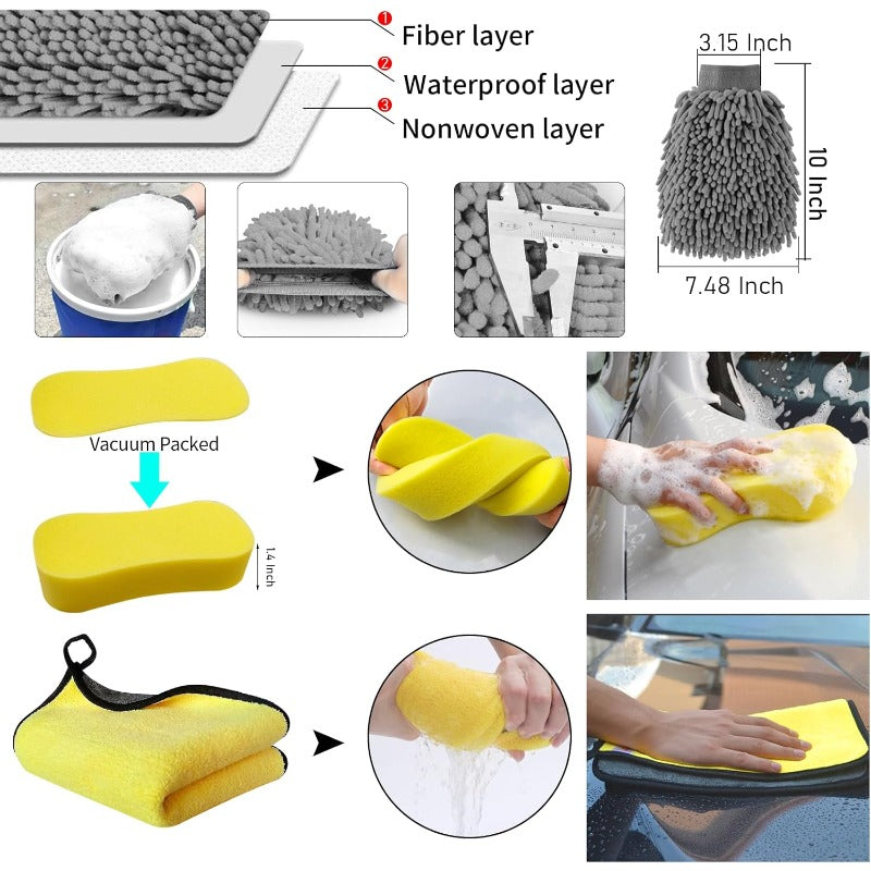 Jaronx 62 Car Wash Brush with Long Handle Car Cleaning KitChenille Microfiber Car Washing Mop