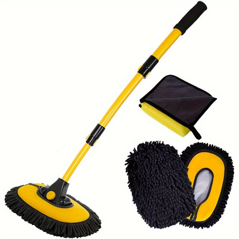 Easy-to-Clean Microfiber Car Wash Mop with Extendable Handle- Soft Brush, Bent Rod Design for Efficient Cleaning