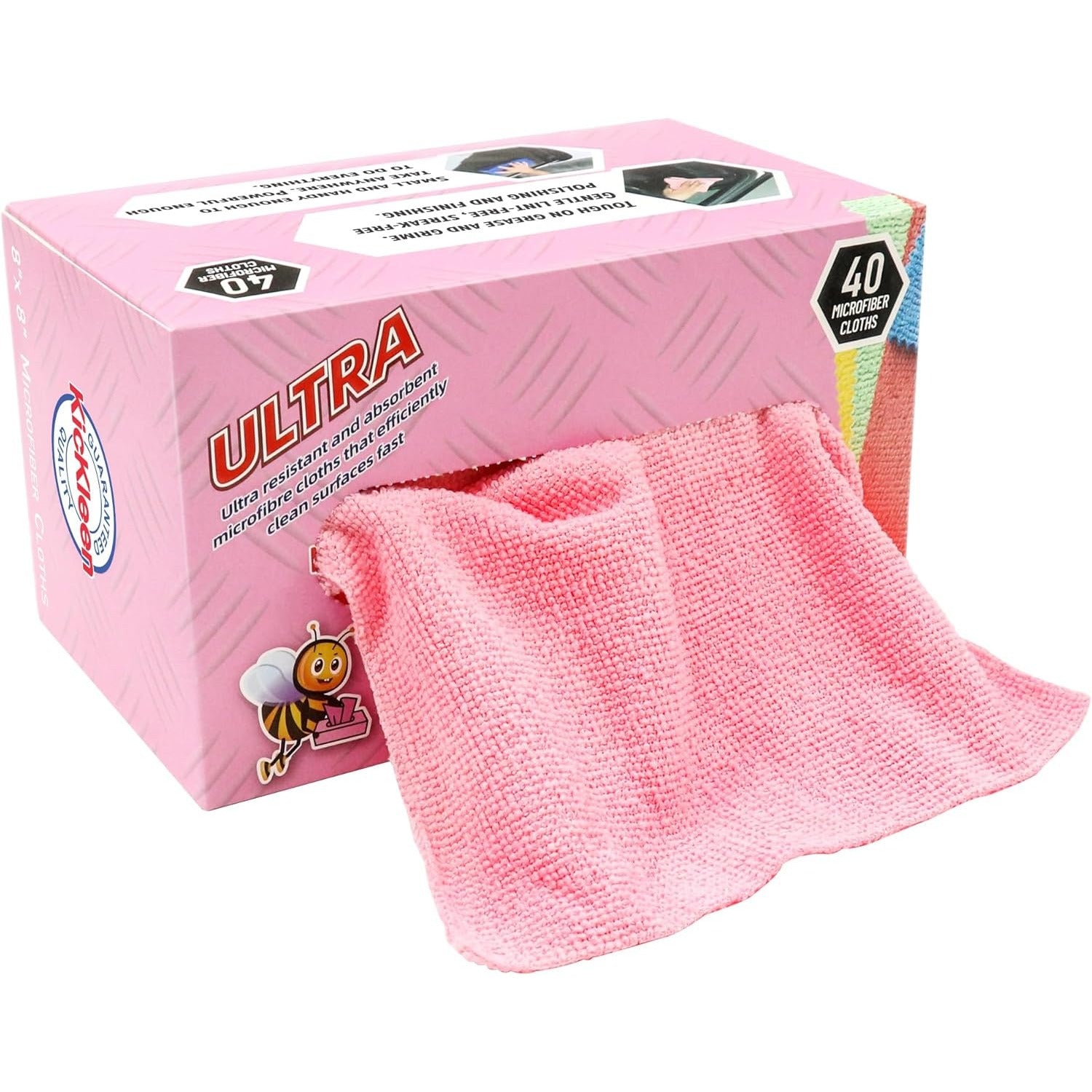 KICKLEEN 40-Pack Cleaning Cloths - Ultra, Heavy-Duty Lint-Free, Quick-Dry, Non-Abrasive, for Home