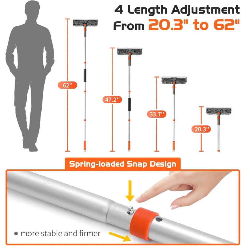 62 inch Car Wash Brush Kit Mitt Mop Sponge with Long Handle, 2in 1 Window Cleaner with Extension Pole